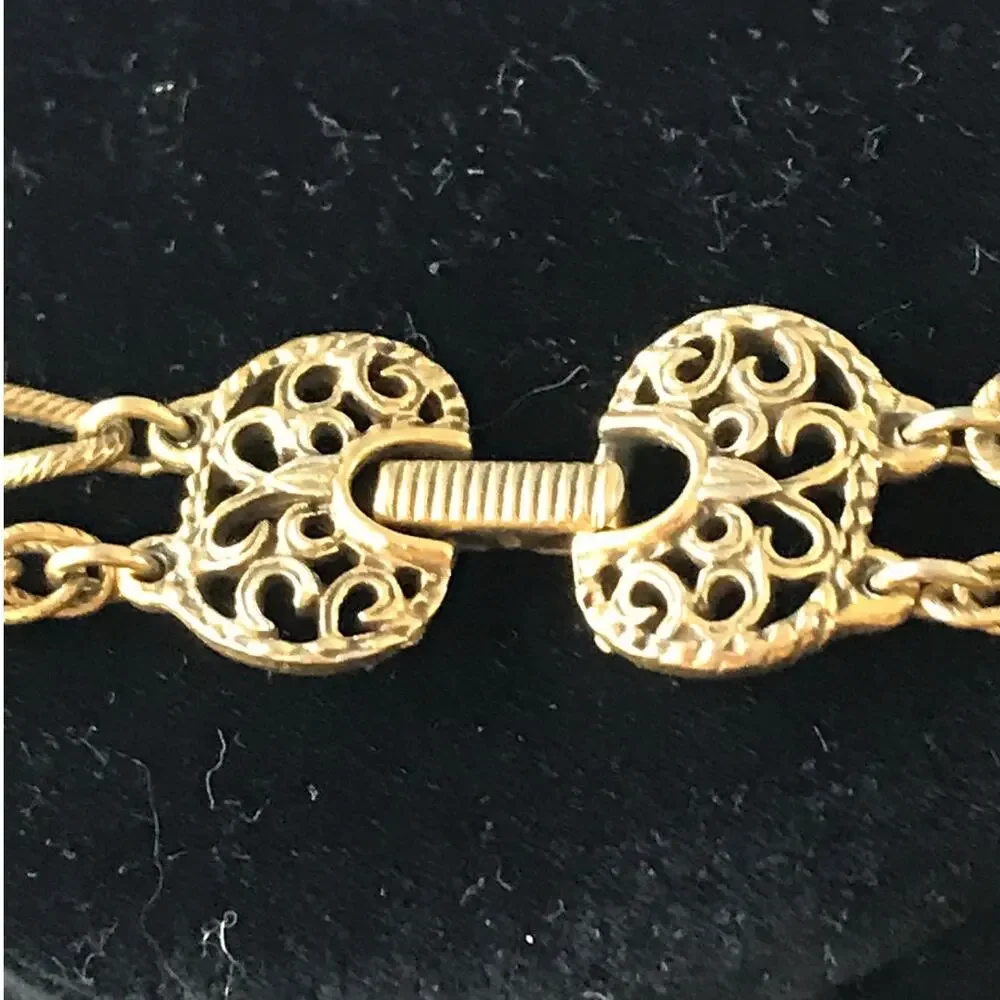 Vintage Goldette Gold Tone Triangle Filigree Pendant Egyptian Victorian Revival